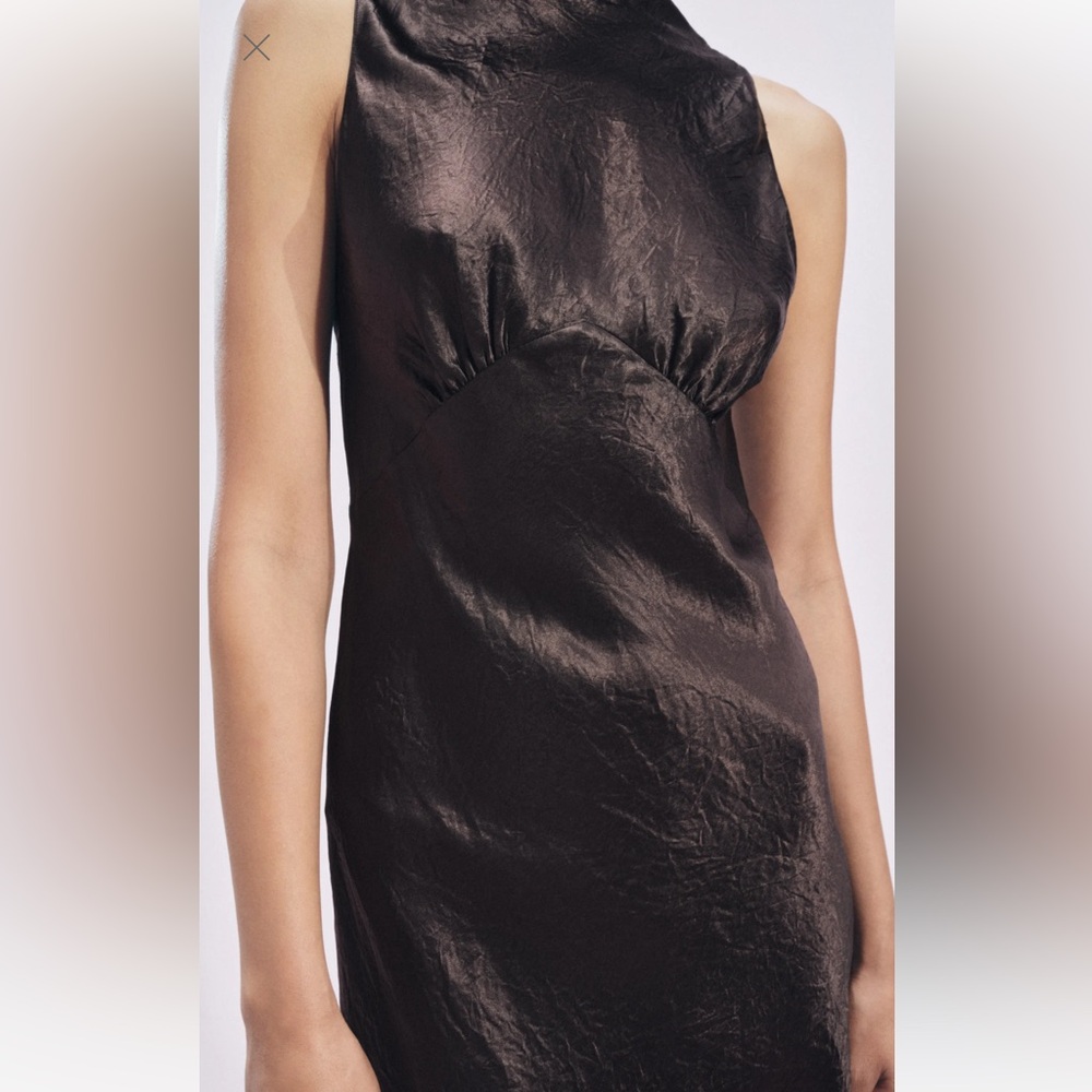 Brown satin Zara midi dress— sold out on site